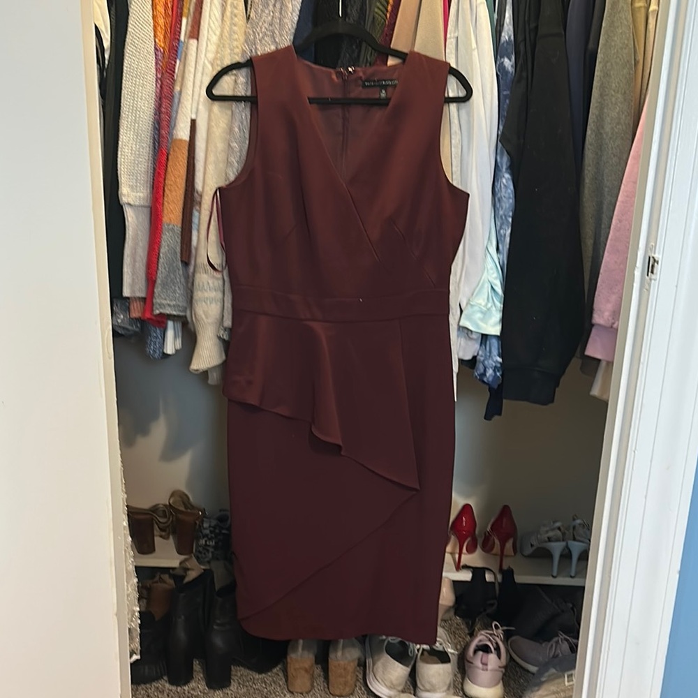 White House Black Market Red Asymmetrical Peplum Sheath Dress